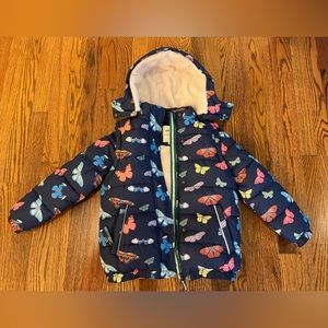 MiniBoden 2-in-1 Padded Coat navy butterflies (8-9years)